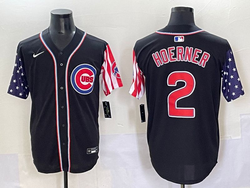 Men 2025 Chicago Cubs #2 Hoerner Black a generation of national flags Joint Name Nike MLB Jersey style 1